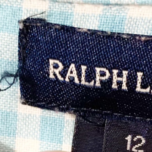 Ralph Lauren Gingham Print Button Front Shirt Dress Ruffled Hem Half Tab Sleeves - Picture 11 of 13